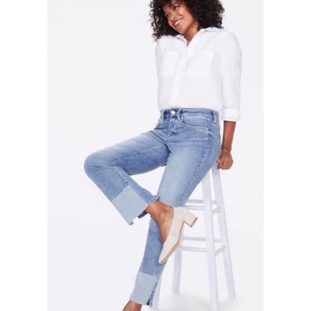 NYDJ Light Blue Straight Leg Jeans with Cuffed Hem